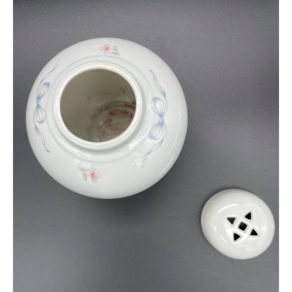 Potpourri Jar Ginger Princess House Exclusive Floral Pink Daisies Blue Bows Vint - Picture 8 of 9